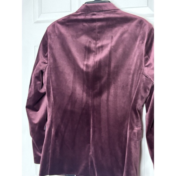 J Ferrar Mens Velvet Sports Coat Blazer Size 38R Slim Fit (Merlot Burgundy) - Picture 7 of 11